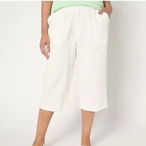 Denim & Co Beach Petite Medium Natural Cotton Gauze Capri Pant Stitch A689808